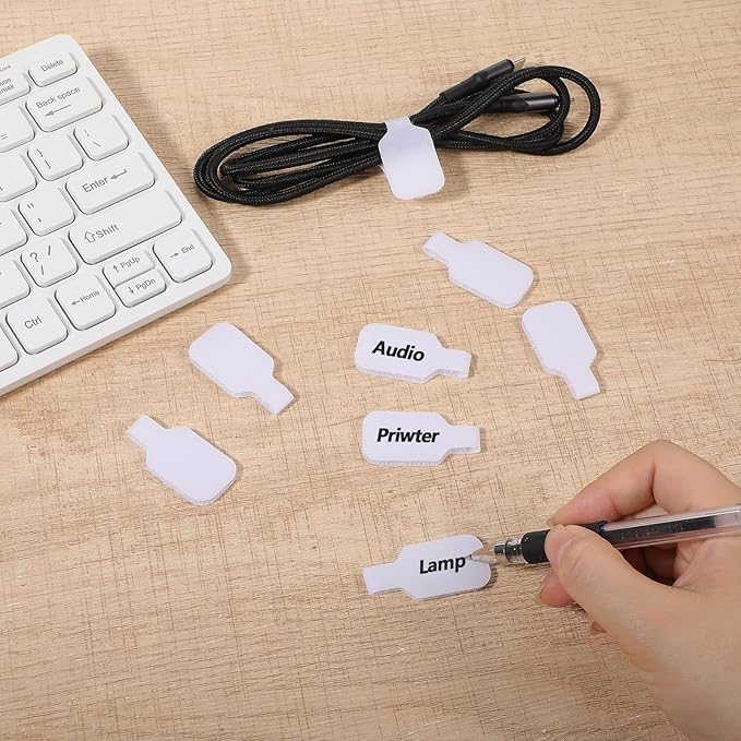 40Pcs Cable Labels, Write On Cord Labels Tags, for Organizing Wires,Electronics and Identification, Reusable with Multiple Uses (White)