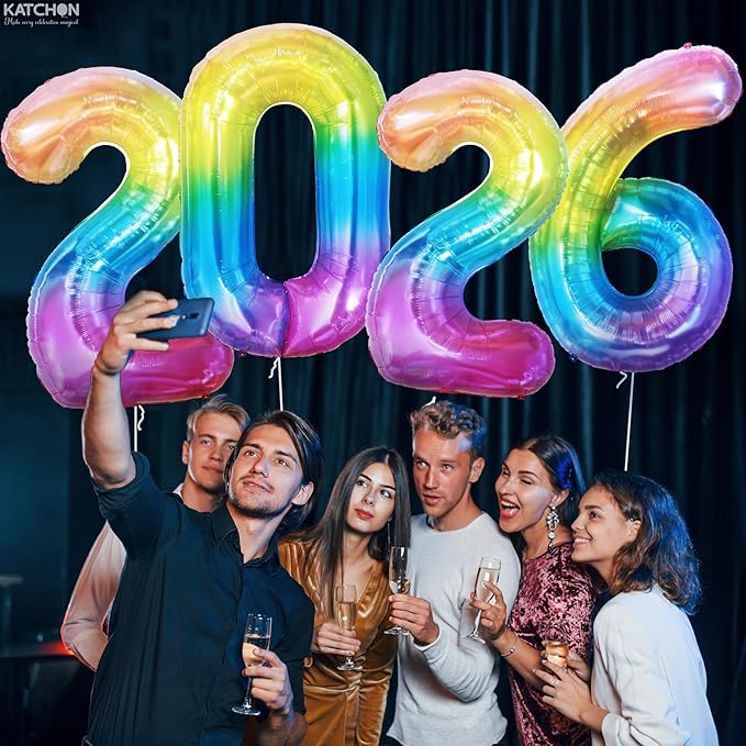 KatchOn, Large 2026 Number Balloons - 42 Inch | 2026 Foil Balloons for New Year Decorations 2026 | Neon Multicolour Balloon Numbers for Birthday Decorations | New Years Eve Party Supplies 2026
