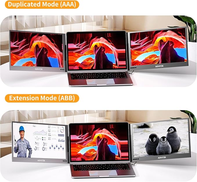 Arvitek 15.6 Inch Portable Laptop Screen Extender w/Bag, 1080P USB-C Triple Monitor w/Adjustable Stand for 11"-16" Laptop(Mac, Windows, Android)