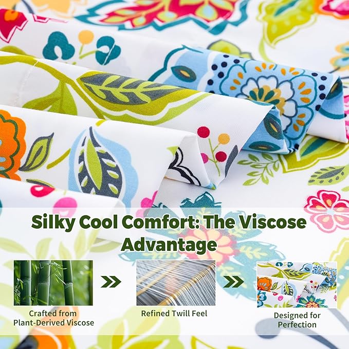 Bedlifes Full Floral 4-Piece Sheet Set - Cooling Sheets Blend Rayon Derived from Bamboo,Soft & Breathable, Deep Pocket 16", Wrinkle Resistant - Vibrant Boho Floral Spring Design