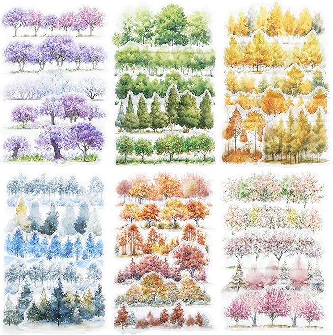 AuriicLeaf Tree Washi Stickers Set, 120PCS Nature-Inspired Forest Stickers for Scrapbooking, Journaling, DIY Crafts, and Art Supplies