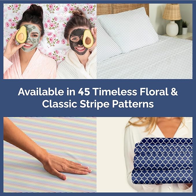 Blue Geometric Bed Sheets - 1 Flat & 1 Fitted Sheet & 2 Pillowcases w/ Deep Pockets – Wrinkle & Fade Free- Ultra-Soft, Breathable and Cooling - Luxury Moroccan Bed Set – King Size - Navy Quatrefoil