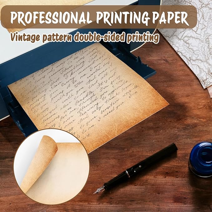 Tlenpo Vintage Stationery Paper 64 Sheets, 8.5 X 11in Antique Stationary Paper for Writing, Letter Size Printer Paper, Decorative Old Look for Invites Resume, 8 Designs