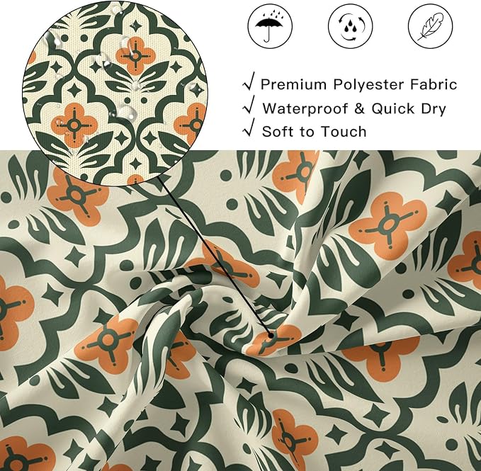 Vintage Boho Floral Shower Curtain，Mid Century Modern Abstract Orange Green Bathroom Curtain，Polyester Fabric Waterproof Bath Curtains 60x72 Inch with 12 Hooks