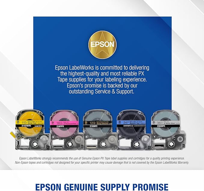 Epson LABELWORKS 224VSLPX Genuine Tape Cartridge - Black on White Flexible and Durable Vinyl Self Laminating Overwrap Industrial Label Maker Tape - 1" (24MM) Wide, 26.2 ft