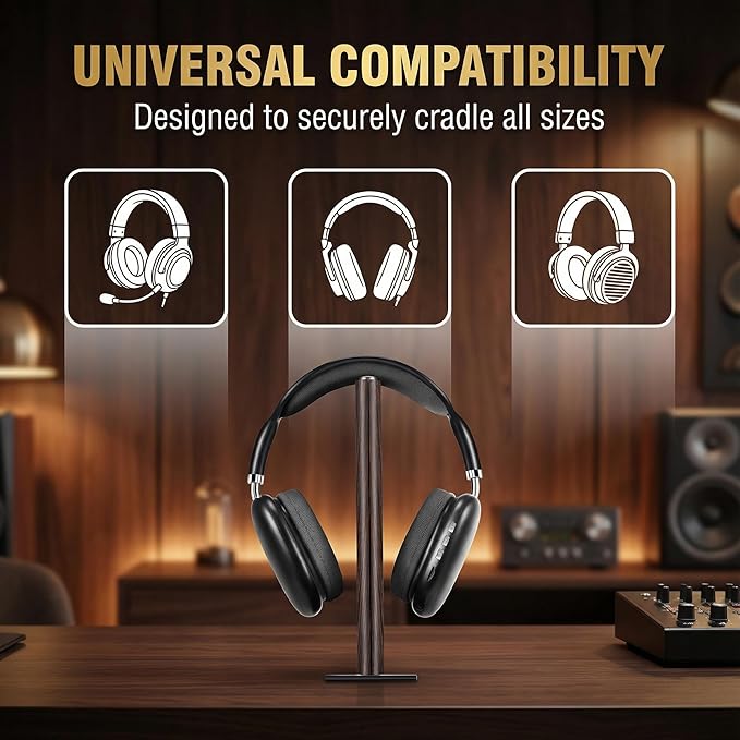 Gunking Premium Headphone Stand for Desk,Walnut Finishing Headphones Stand for Gaming&Studio Headphones with Heavy-Duty Anti-Slip Carbon Steel Base