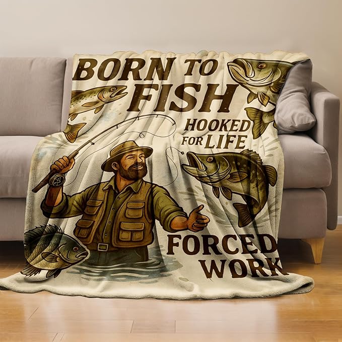Fishing Lover Throw Blanket Gifts for Boys Girls Kids Adults, Fisherman and Bass Flannel Blankets for Travel Sofa Living Room Decor 40"x50"