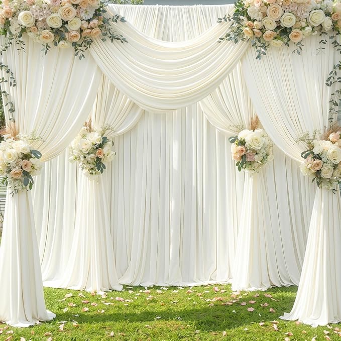 6 Panels Ivory Backdrop Curtain for Wedding Parties Wrinkle Free Ivory Photo Curtains Backdrop Drapes Fabric Decoration for Baby Shower Photoshoot 30ft(W) x 10ft(H)
