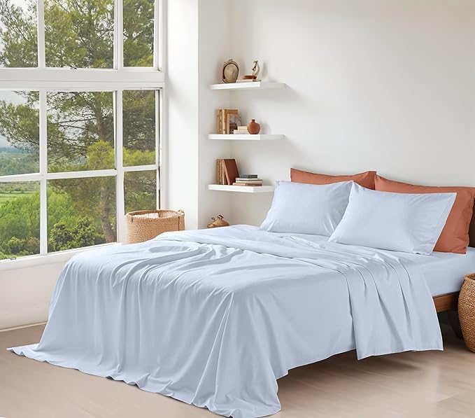 RUVANTI 100% Organic Cotton Sheets King Size, Percale Weave, GOTS Certified, 4-Piece Set, Deep Pocket 15", Crisp & Breathable, Soft Durable Bedding, Sábanas Algodón Orgánico – Arctic Ice