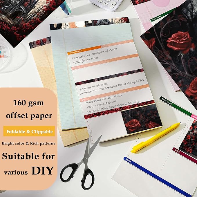 Scrapbook Paper,24 Sheets 6"x 6" Decorative Papers,Single-Sided Vivid Origami Decoupage Paper for Card Making,DIY Album, Hand Account & Travel Diary Craft Projects,House Rose