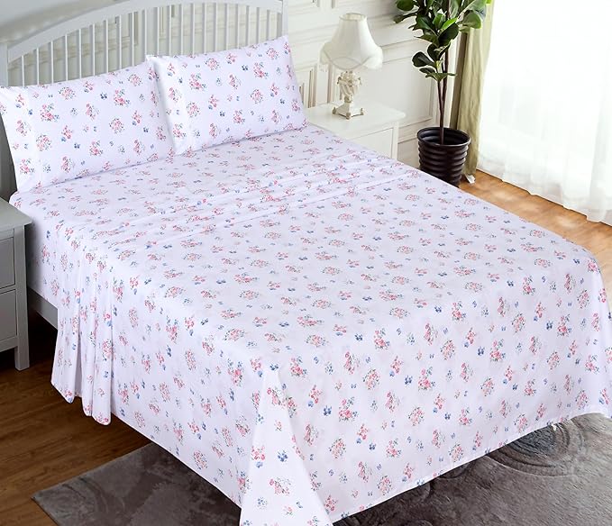 RUVANTI 100% Cotton Full Size Bed Sheets, 4 Pieces, Soft & Breathable Percale Weave Bedding, Deep Pocket 16", Hotel Standard, Crisp Cool Feel, Durable, Perfect Sheet Set Floral, Funa Flora