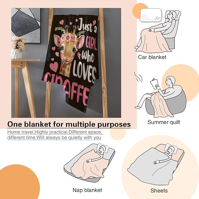 Just A Girl Who Loves Giraffes Blanket Lightweight Cozy Flannel Fleece Throw Blanket Best Gift Home Decor for Bed Couch Outdoor Camping 120"x90" King for Family