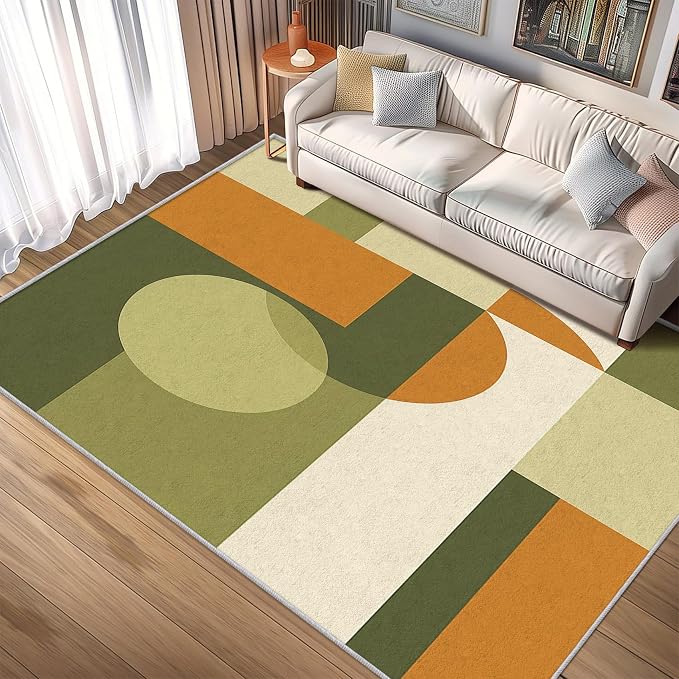 Mid Century Rug 5x8, Washable Modern Geometric Rugs for Living Room Bedroom, Minimalist Area Rug for Home Decor, Non Slip Backing Floor Carpet with Gripper - 5 x 8 ft