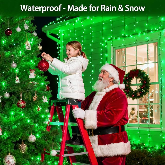 300LED Chrstmas Lights, 75ft Indoor Outdoor Christmas String Lights with 12 Modes, Green Christmastree Lights with Timer Dimmable Connectable for Fence Garden Xmas Wedding Party Decor Green