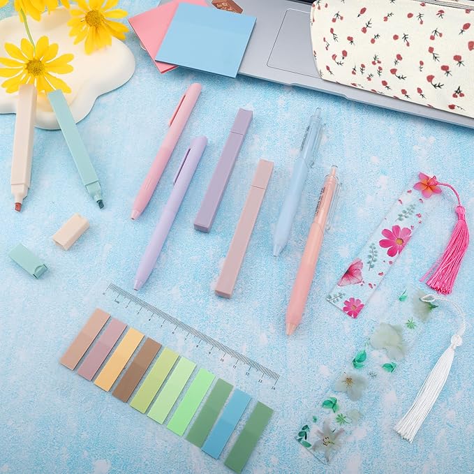 Lestp 24Pcs Bible Study Supplies Journal Kit Book Annotation Kit Aesthetic Pastel Highlights Pens Tabs Bookmarks Bags for Women Teens School Accessories Cute Colorful Bible Highlighters Pens No Bleed