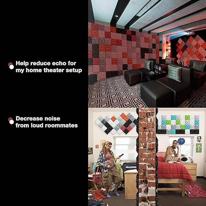 Sonic Acoustics 12 Pack 12 X 12 X 0.4 Inches Acoustic Absorption Panel, 3D Unique Soundproofing Insulation, Used in Home & Offices
