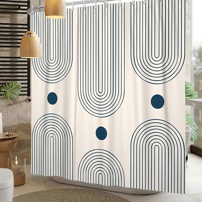 Mid Century Modern Shower Curtain Abstract Minimalist Arch Sun Lines Geometric Aesthetic Bath Curtain Boho Bathtub Decorations Waterproof Fabric Bathroom Curtains with Hooks 72x72 inch