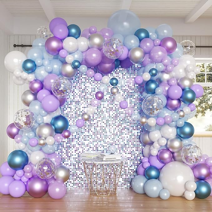 Frozen Balloons Arch Kit, 162pcs Blue and Purple Balloon Arch with Pearlescent Metallic Confetti Balloons for Princess Birthday Winter Wonderland Baby Shower Frozen Theme Party Decorations