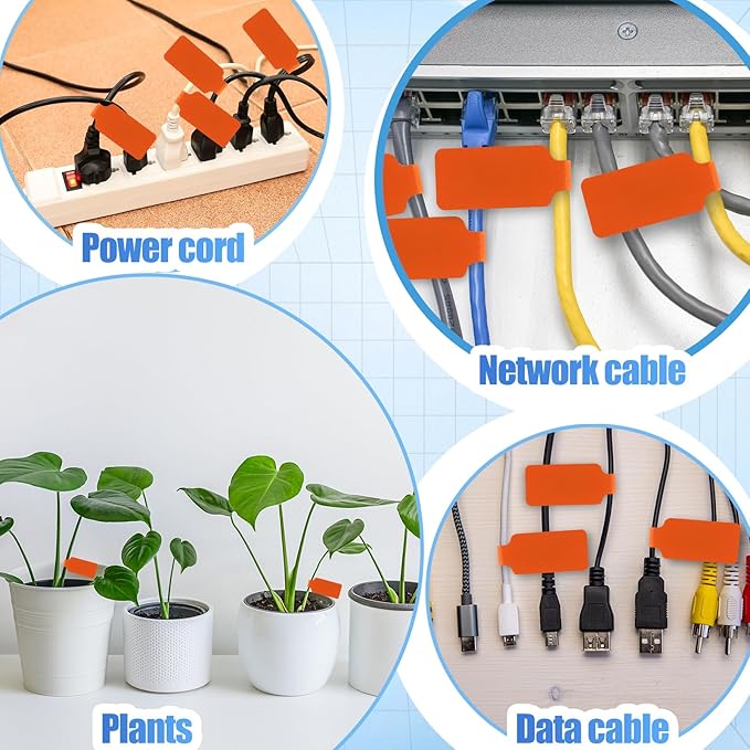 50 Pieces Cord Labels Self-Adhesive Nylon Cable Labels Tags Waterproof Wire Cable Tags or Electronics Office Computers Management and Identification (Orange)