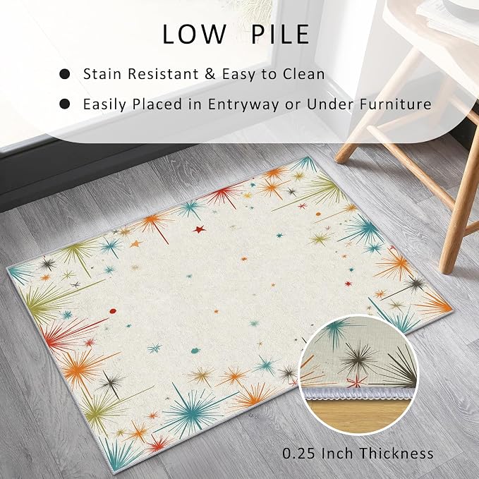 Mid Century Modern Rug 7x9 50s 60s Retro Starburst Pattern Area Rugs for Living Room, Bedroom, Mid Century Modern Home Decor Accessories Indoor Carpet, Non Slip & Machine Washable