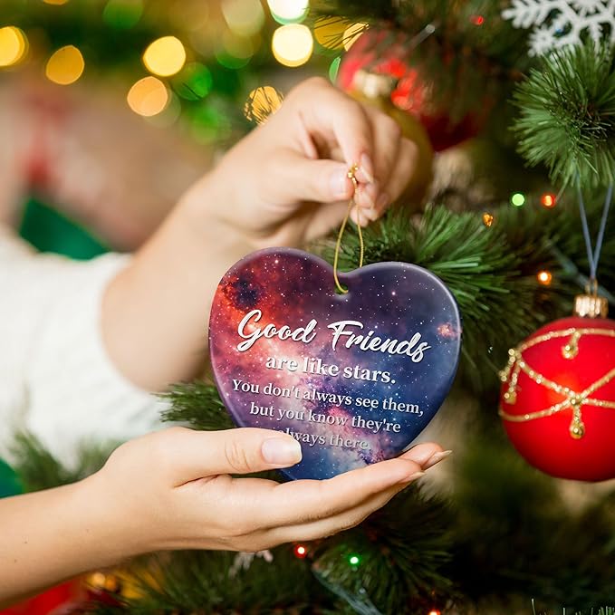 Good Friend Christmas Ornament for Best Friend,Sister Friendship Gifts for Women Sisters Soul Friends Bestie BBF,Ceramic Stars Keepsake Friendship Ornament Gift for Christmas Decoration Birthday Ideas