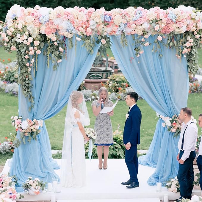 Wokceer Baby Blue Wedding Arch Draping Fabric Backdrop 4 Panels 28.7" X 20FT Sheer Drapes Fabric for Wedding Arbor Ceremony Party