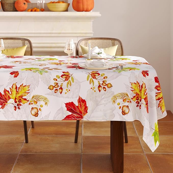 Fall Rectangle Tablecloth 60 x 120 Inch, Thanksgiving Autumn Harvest Maple Leaves Table Cloth, Spill Proof Wipeable Washable Rectangular Table Covers for Party Picnic Dinner Decor