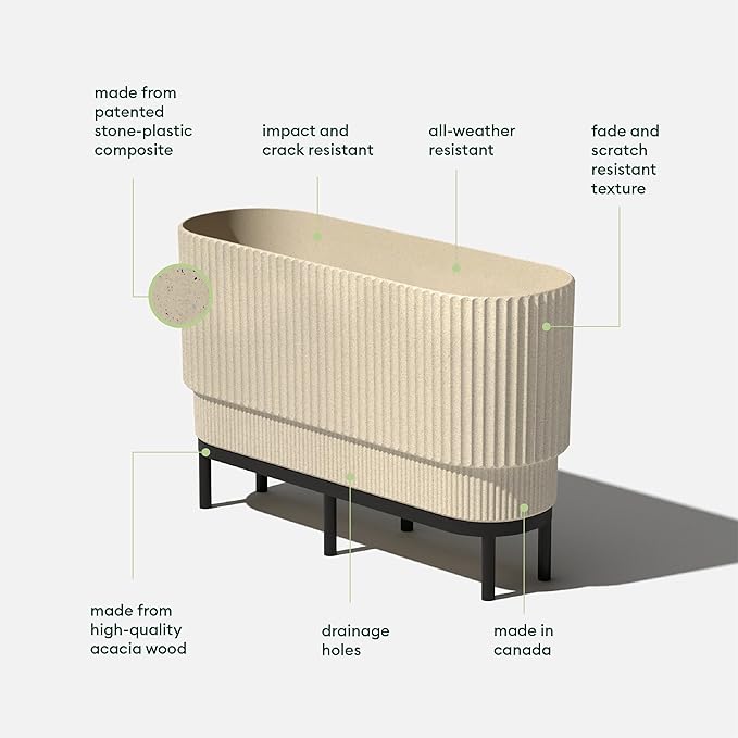 Veradek Demi Series Raised Long Planter for Indoor/Outdoor Use | Made from Plastic & Stone w/Wooden Stand | Modern Patio Décor for Flowers/Shrubs