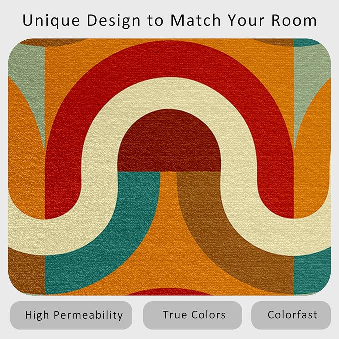 70s Retro Rug 5x7 Checkboard Striped Groovy Pop Pattern Area Rugs for Living Room, Bedroom, 70s Retro Home Decor Accessories Indoor Carpet, Non Slip & Machine Washable, GD0356