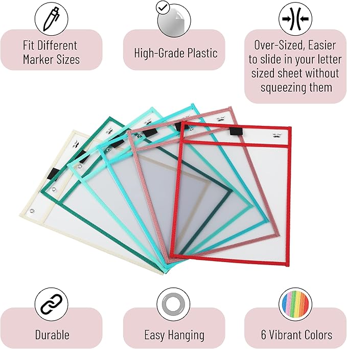 Mr. Pen- Dry Erase Pocket Sleeves, 10"x14", 12 pcs, Colorful Dry Erase Sleeves, Plastic Sleeve for Paper 8.5x11
