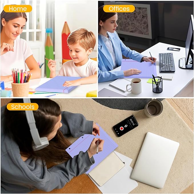 Purple Loose Leaf Paper 200 Sheets Colored Filler Paper 2 Pack 8 * 10.5 College Ruled Paper 3-Hole Punched Paper for 3-Ring Binders Notebook Lined 8" x 10.5"