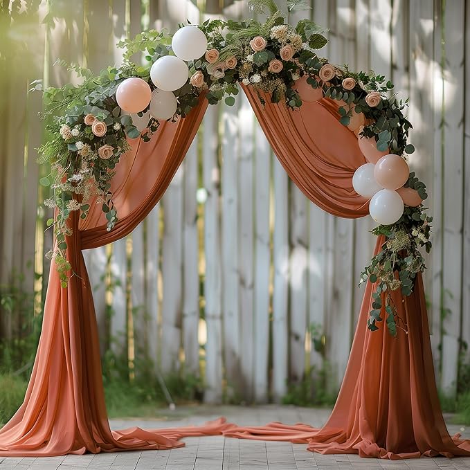 Wokceer Wedding Arch Draping Fabric Terracotta 4 Panels 28.7" x 20FT Sheer Drapes Backdrop for Ceremony, Birthday Party, Bridal Shower Decoration