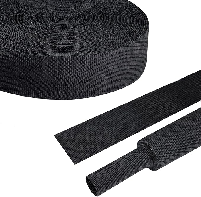 FOURUB 2:1 Heat Shrink Fabric Tubing Braided Sleeving Woven Wire Loom Shrinkable Cable Sleeve for Automotive Wire Harness/Cable Sheath (1-1/8"-20ft)