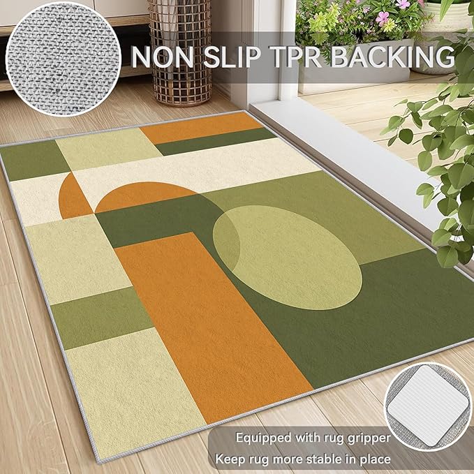 Mid Century Rug 8x10, Washable Modern Geometric Rugs for Living Room Bedroom, Minimalist Area Rug for Home Decor, Non Slip Backing Floor Carpet with Gripper - 8 x 10 ft