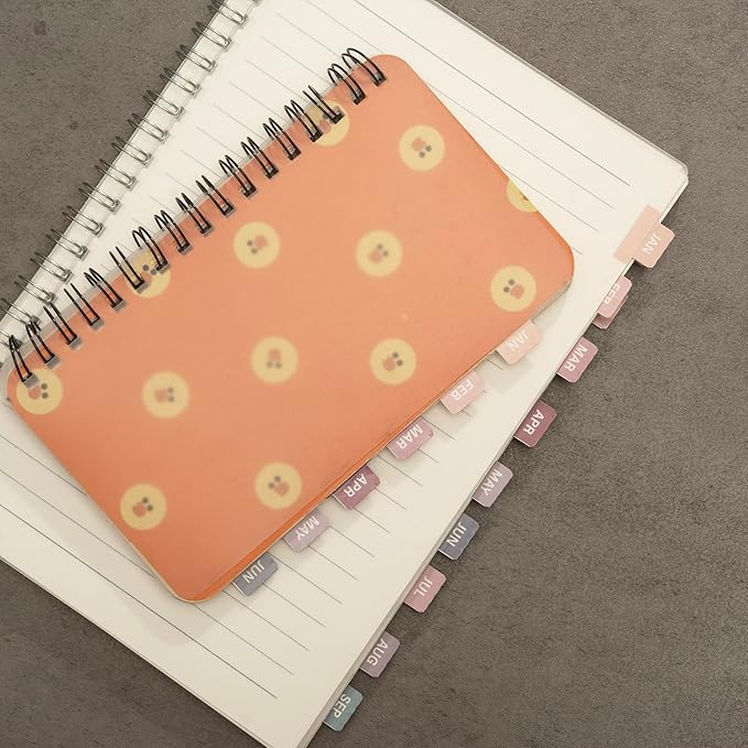 Lumintutu Laminated Planner Monthly Stickers,40 Adhesive Plan Tabs for Notebooks (2 Sets 12 Month Tabs and 24 Blank Tabs), Calendar Monthly Divider Set (Small Purple & Pink)
