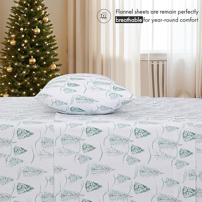 RUVANTI Flannel Sheets King Size - 100% Cotton Brushed King Bed Sheets Set - Deep Pockets 16 Inches - All Seasons Breathable & Extra Soft - Warm & Cozy, 4 Piece, Alpine Serenity