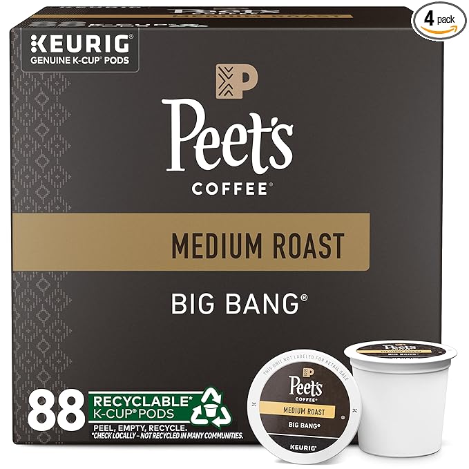 Peet's Coffee, Medium Roast Keurig K-Cup Pods, 100% Arabica Coffee - Big Bang 88 Count (4 Boxes of 22 Pods)