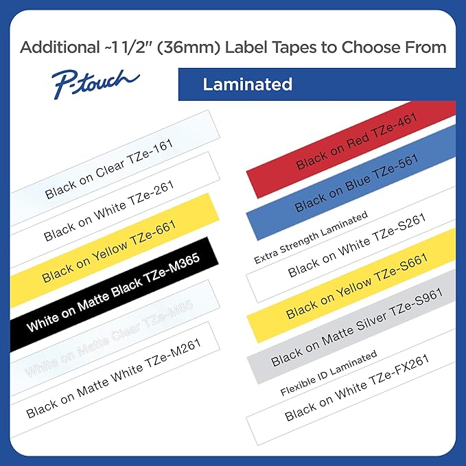 Brother P-Touch TZe-M65 White Print on Matte Clear Label Tape 1.4” (36mm) Wide x 26.2’ (8m) Long