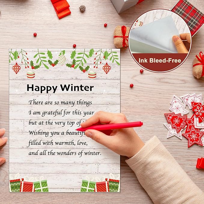 EggSun 250Pcs Christmas Stationery Paper and Envelope Set with 100 Letterhead Papers and 50 Envelopes, 10 Design for Letter Writing Invitations Computer Holidays Party Notes, 8.5x11 Inch-Wood Grain