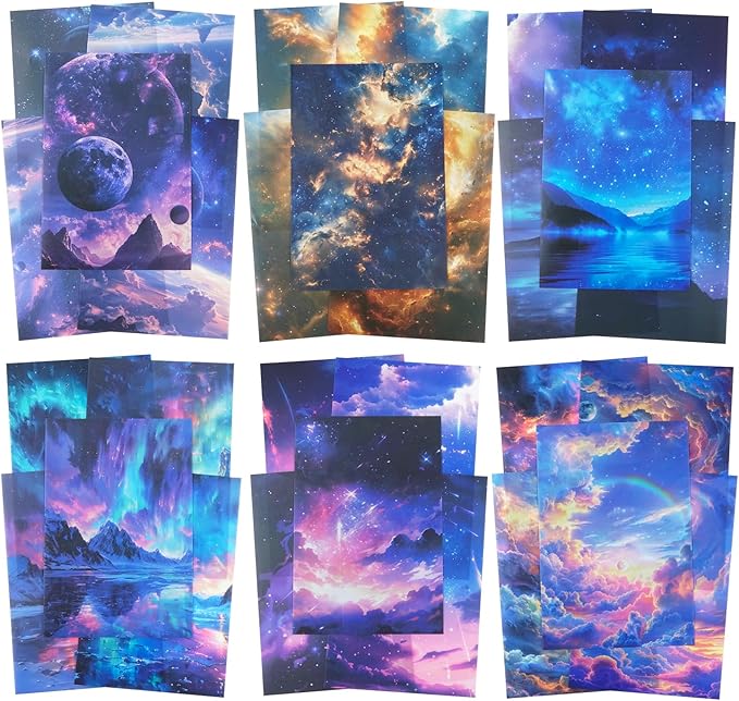 AuriicLeaf Large Galaxy & Aurora PET Stickers Set, 60 PCS Aesthetic Sky Stickers for Scrapbooking, Journaling, DIY Crafts, and Art Supplies