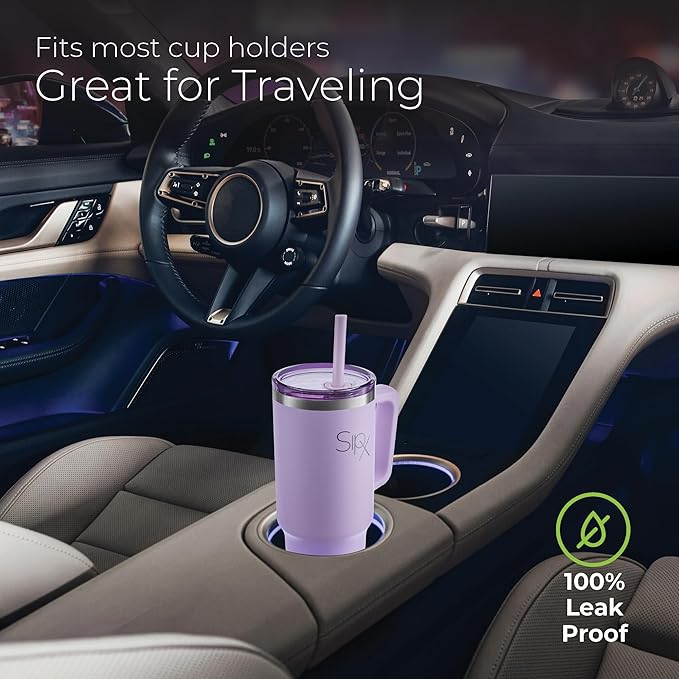 SIPX™ 30 oz Insulated Tumbler with Handle & Straw – Vacuum Insulated Stainless Steel, Leakproof, Cupholder Friendly – Perfect for Iced Coffee, Water & Travel – Purple