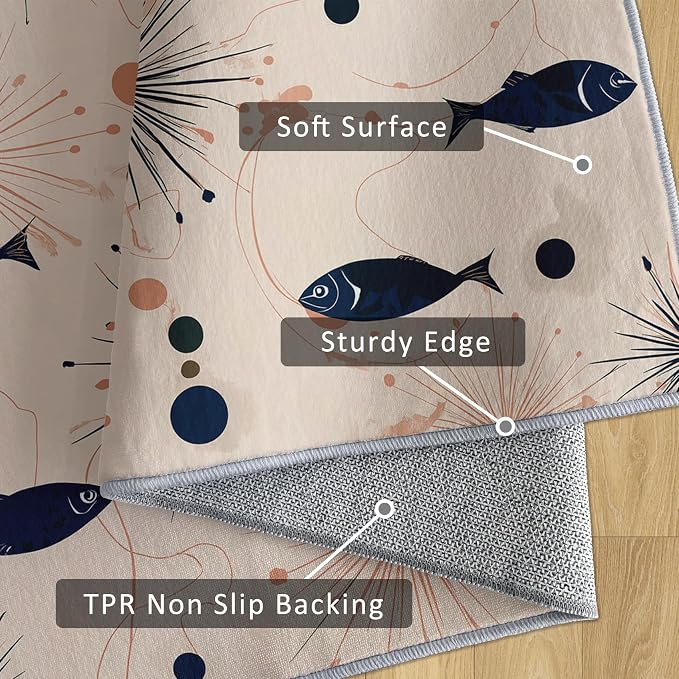 Mid Century Modern Rug 6x9 Starburst Atomic Fish Retro Pattern Area Rugs for Living Room, Bedroom, Mid Century Modern Home Decor Accessories Indoor Carpet, Non Slip & Machine Washable