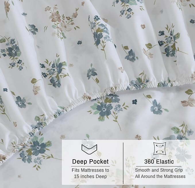 RUVANTI 100% Organic Cotton Sheets Twin Size, Percale Weave, GOTS Certified, 3-Piece Set, Deep Pocket 15", Crisp & Breathable, Soft Durable Bedding, Sábanas Algodón Orgánico – Halcyon