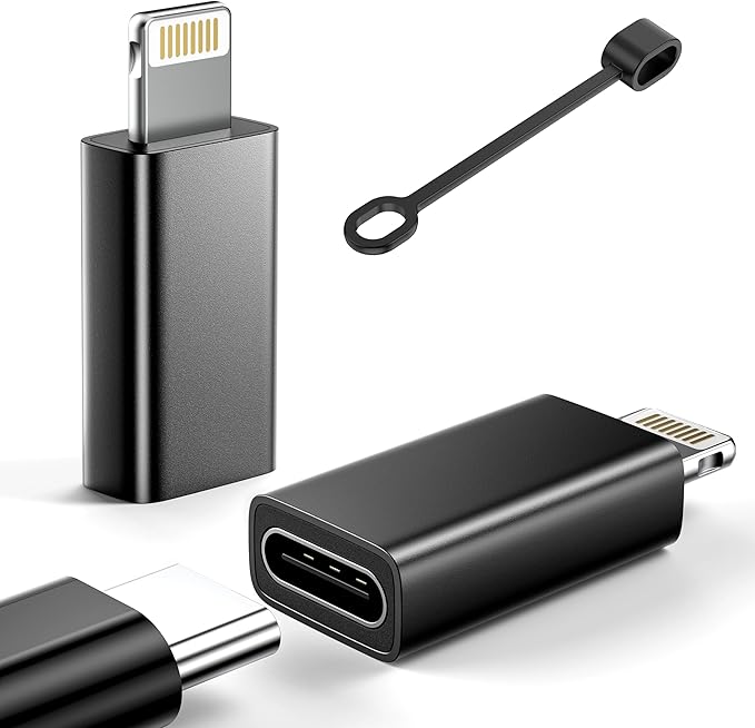 MFi Certified USB C to Lightning Adapter 2-Pack, 27W Fast Charging & Data Sync, Lightning to USB Type C Cable Adapter Compatible with iPhone 14/13/12/Pro/Max, iPad, AirPods, with Anti-Loss Lanyard