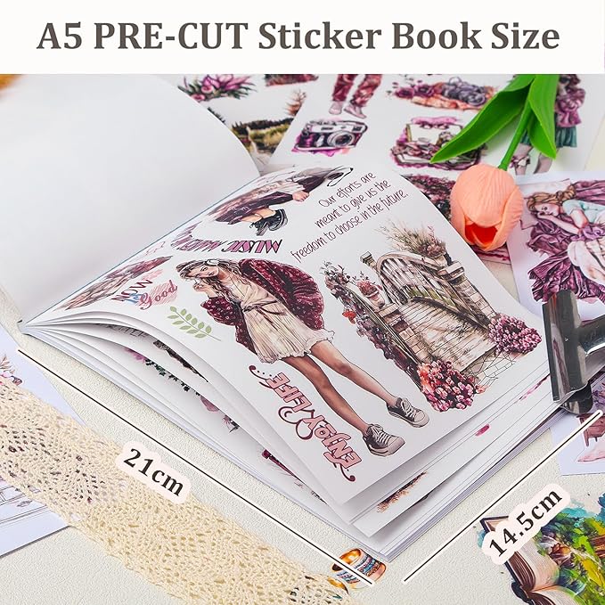 Snycler Sticker Book - 20 Sheets Vintage PET Stickers for Scrapbooking, Junk Journaling, Ephemera, and Decorative Crafts-Revel in Life