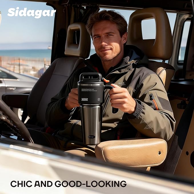 32 oz Tumbler with Handle and Straw, Vacuum Insulated Stainless Steel Travel Mug with Push-button Lid, Double Wall Coffee Cup, Fits in Cup Holder - Obsidian Black