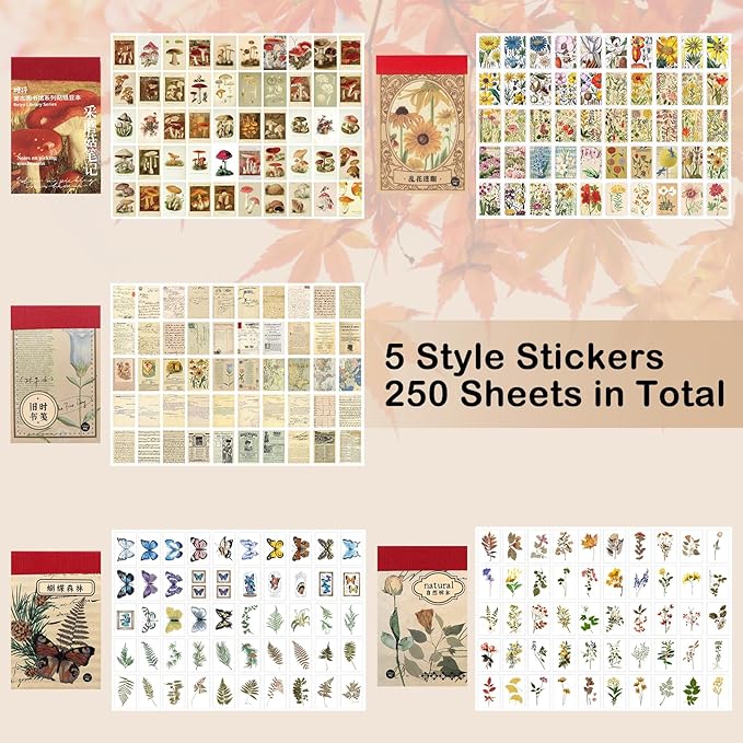 Daoeny 450 Pieces Washi Sticker Set, 9 Set Scrapbooking Diary Planner Album Diary Notebook, Scrapbooking Sticker Journaling Supplies for DIY Arts and Crafts Card Making Laptop Decoration