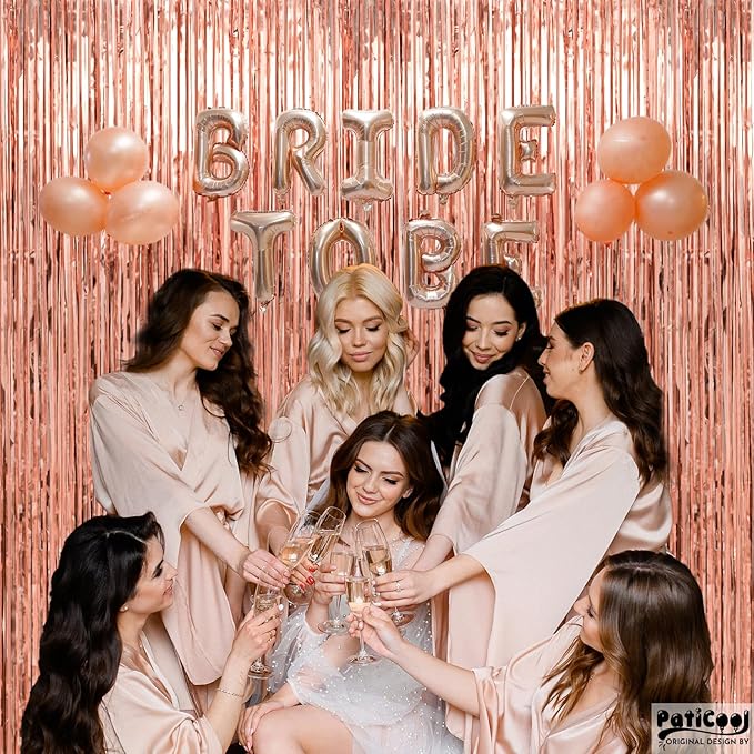Thicken Rose Gold Streamers 4 Pack 3.2 x 8.2 FT, Tinsel Backdrop Curtains, Birthday Decorations for Women Girls, Foil Fringe Photo Backdrop for Bridal Shower, Baby Shower Party Decorations