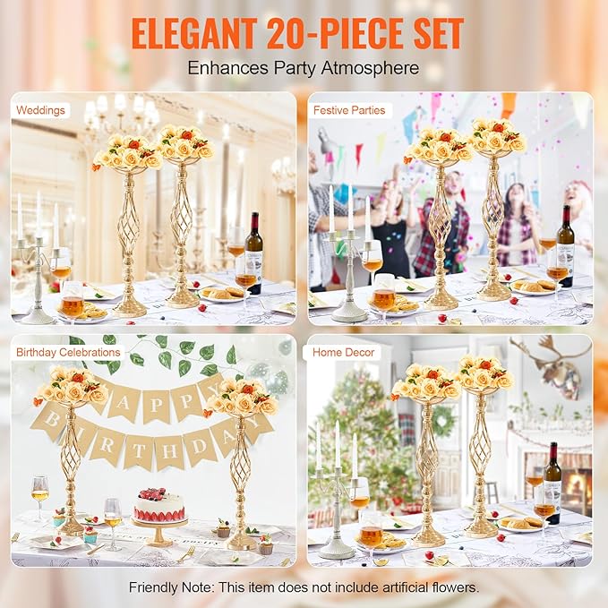 VEVOR Metal Wedding Centerpiece Gold,Candlestick,20PCS 58cm/22.83”