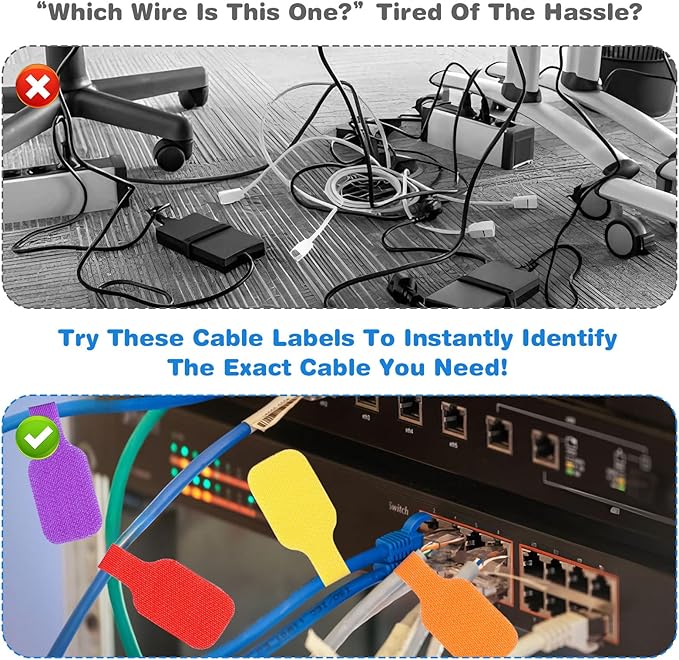 32PCS Cable Labels - Reusable Cord Labels for Electronics, Colorful Cable Tags for Organizing Wires and Identification, Wire Markers for Cord Management, Key Circuit Breaker Moving Label